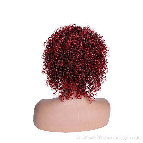 wholesale vendors headband wigs afro curly ombre burgundy to red color headband synthetic hair wigs for black women